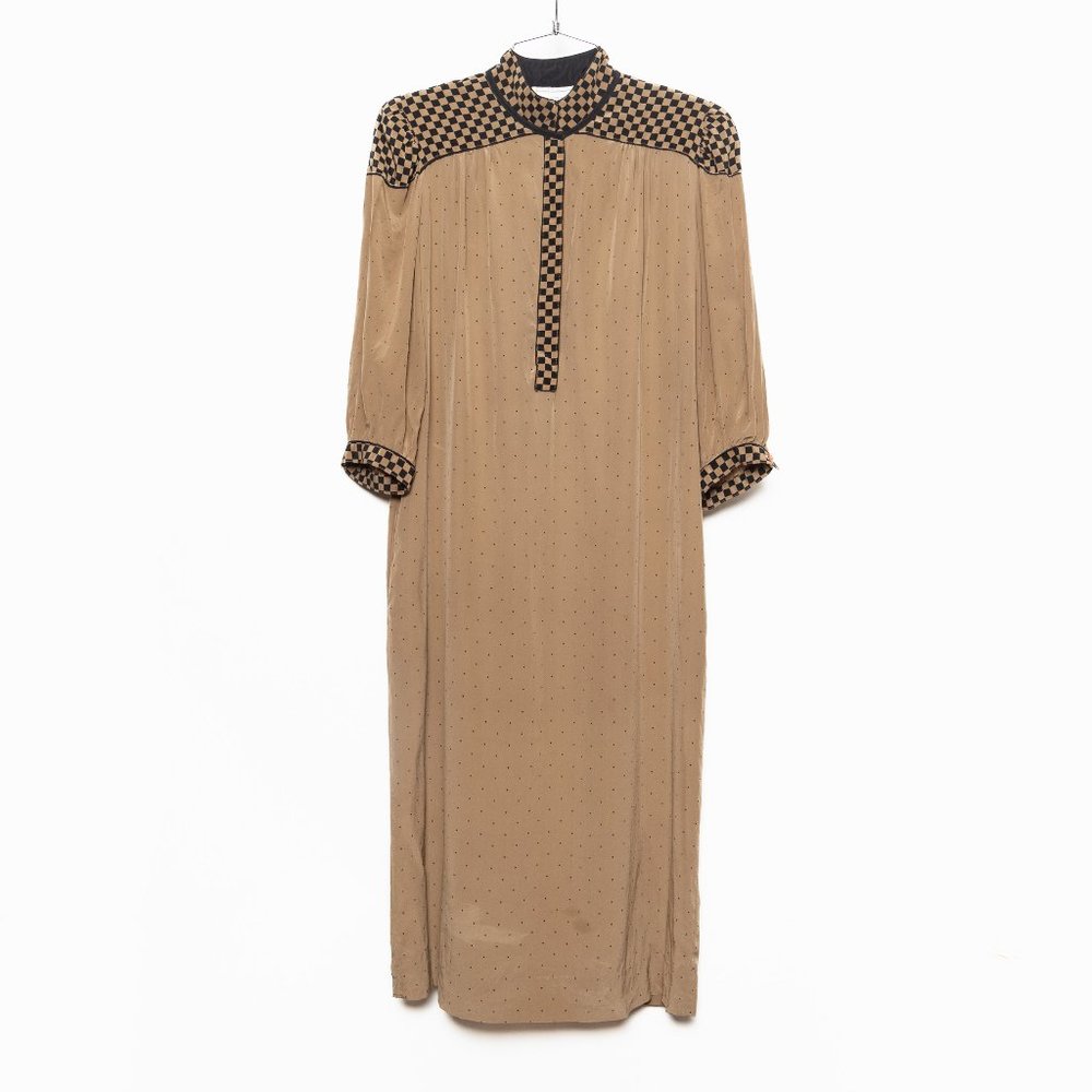 Vintage Brown and Black Silk Checkered Dress (M/L)
